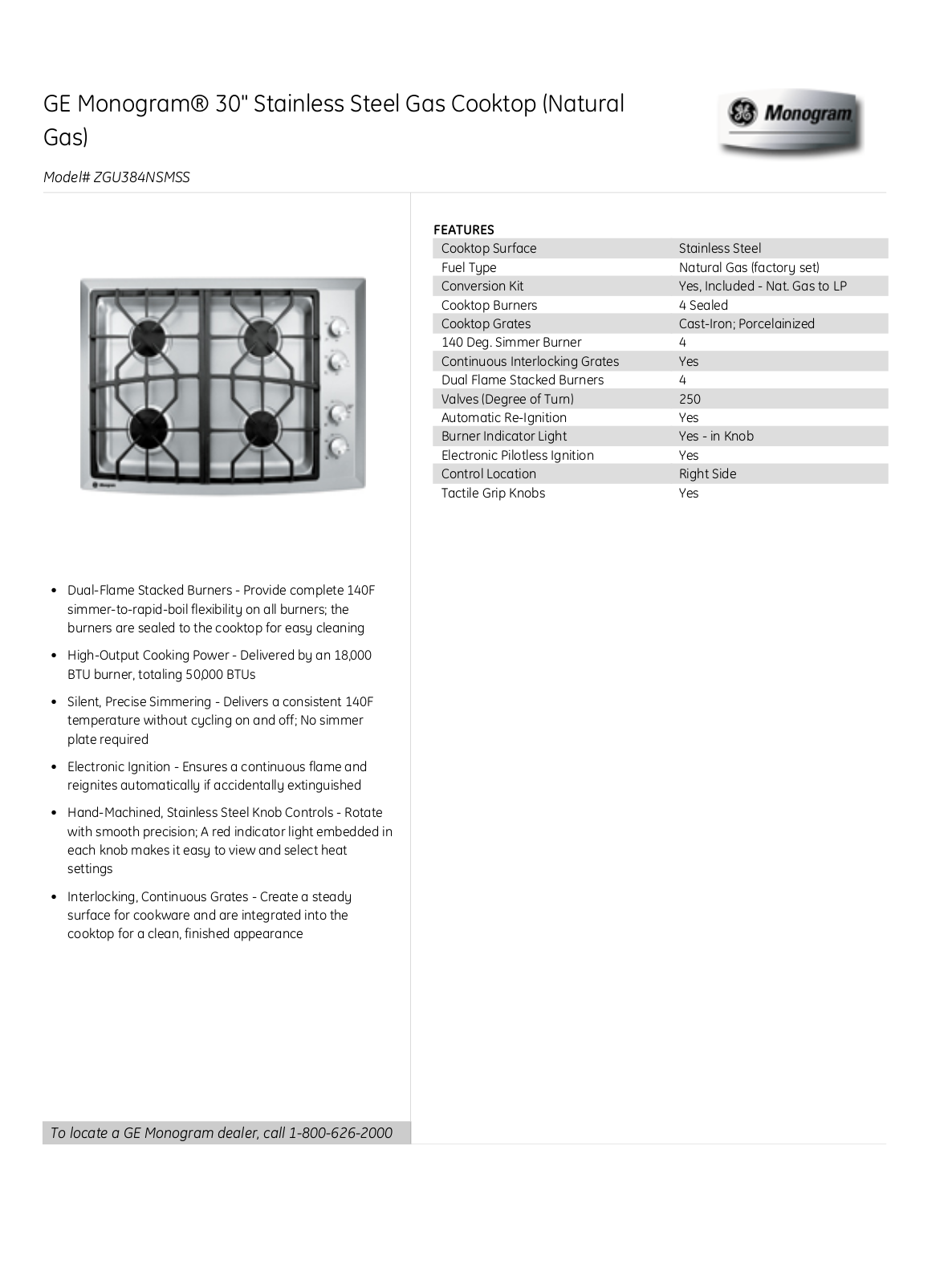 Monogram ZGU384NSMSS Product Feature manual