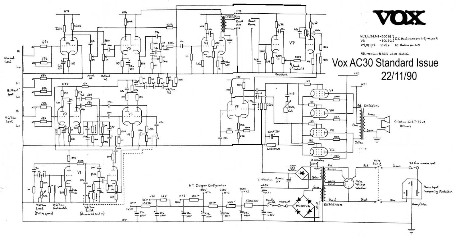 Vox ac30  1990 schematic