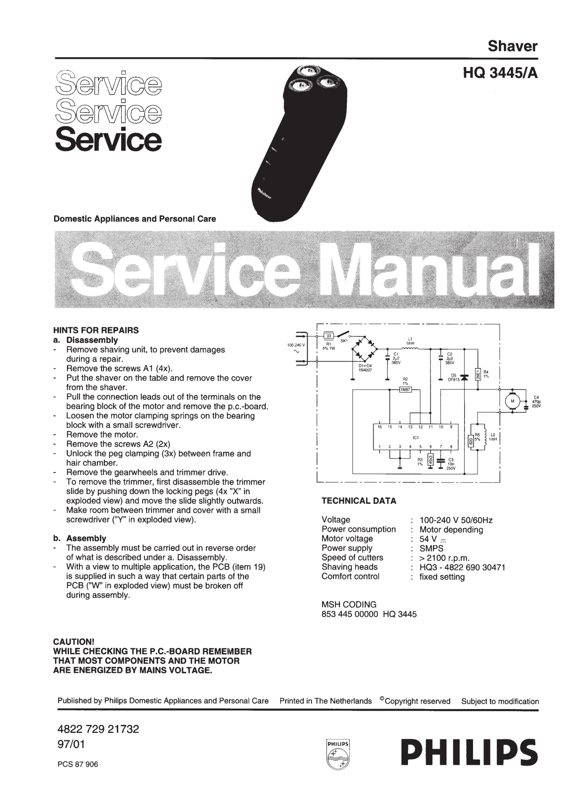 Philips HQ3445A Service Manual