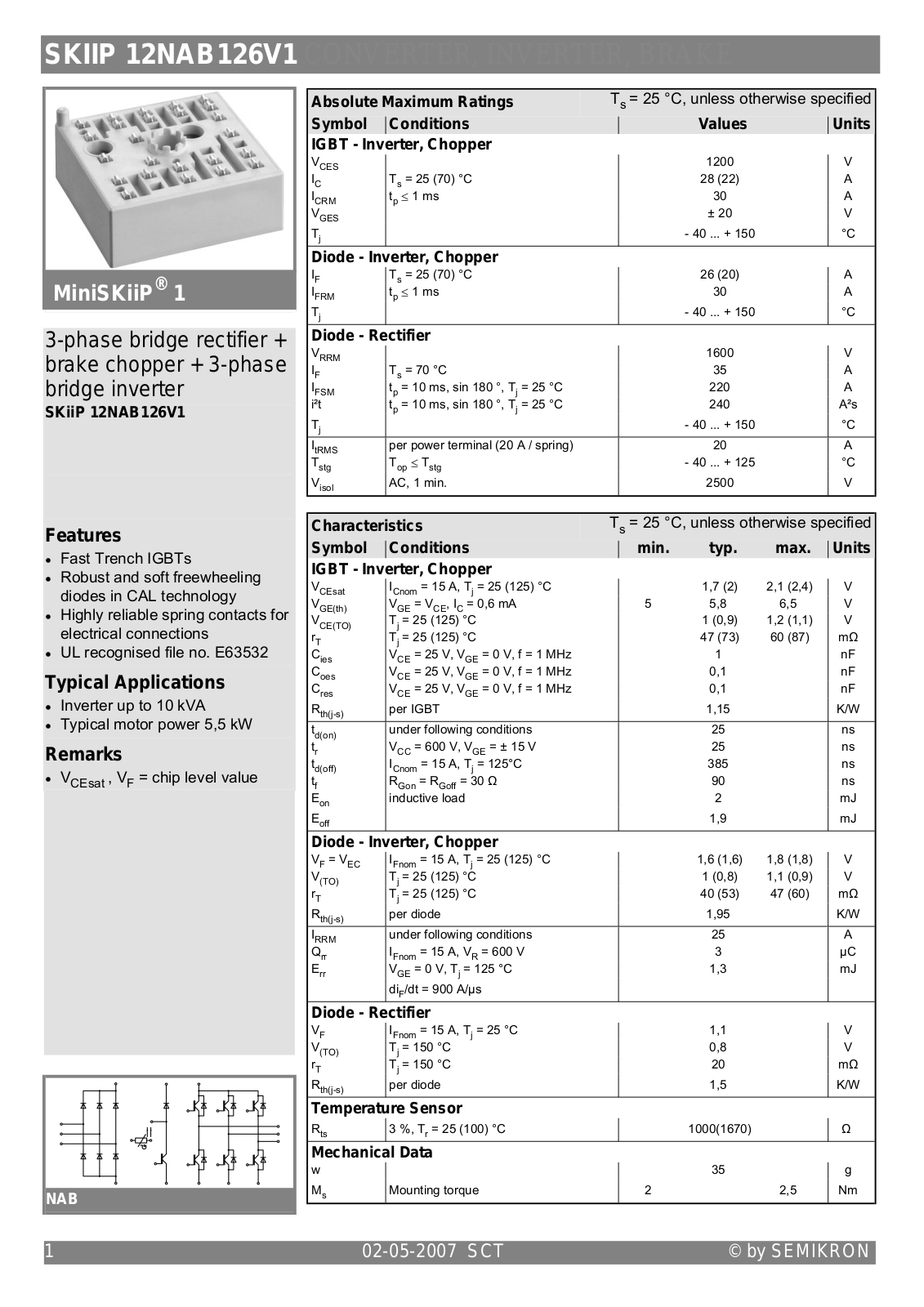 Semikron SKIIP12NAB126V1 Data Sheet