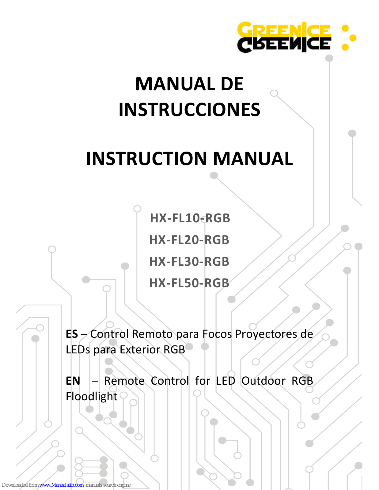 Greenice HX-FL10-RGB, HX-FL20-RGB, HX-FL30-RGB, HX-FL50-RGB Instruction Manual