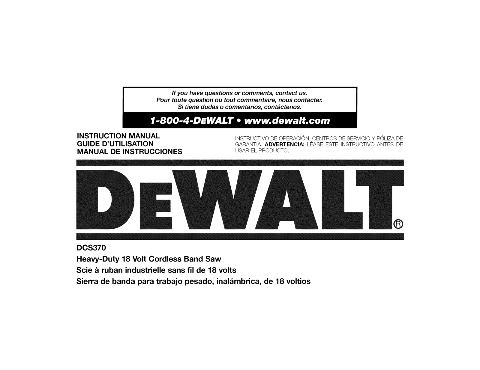 DeWalt DCS370K TYPE1, DCS370B TYPE1 Owner’s Manual