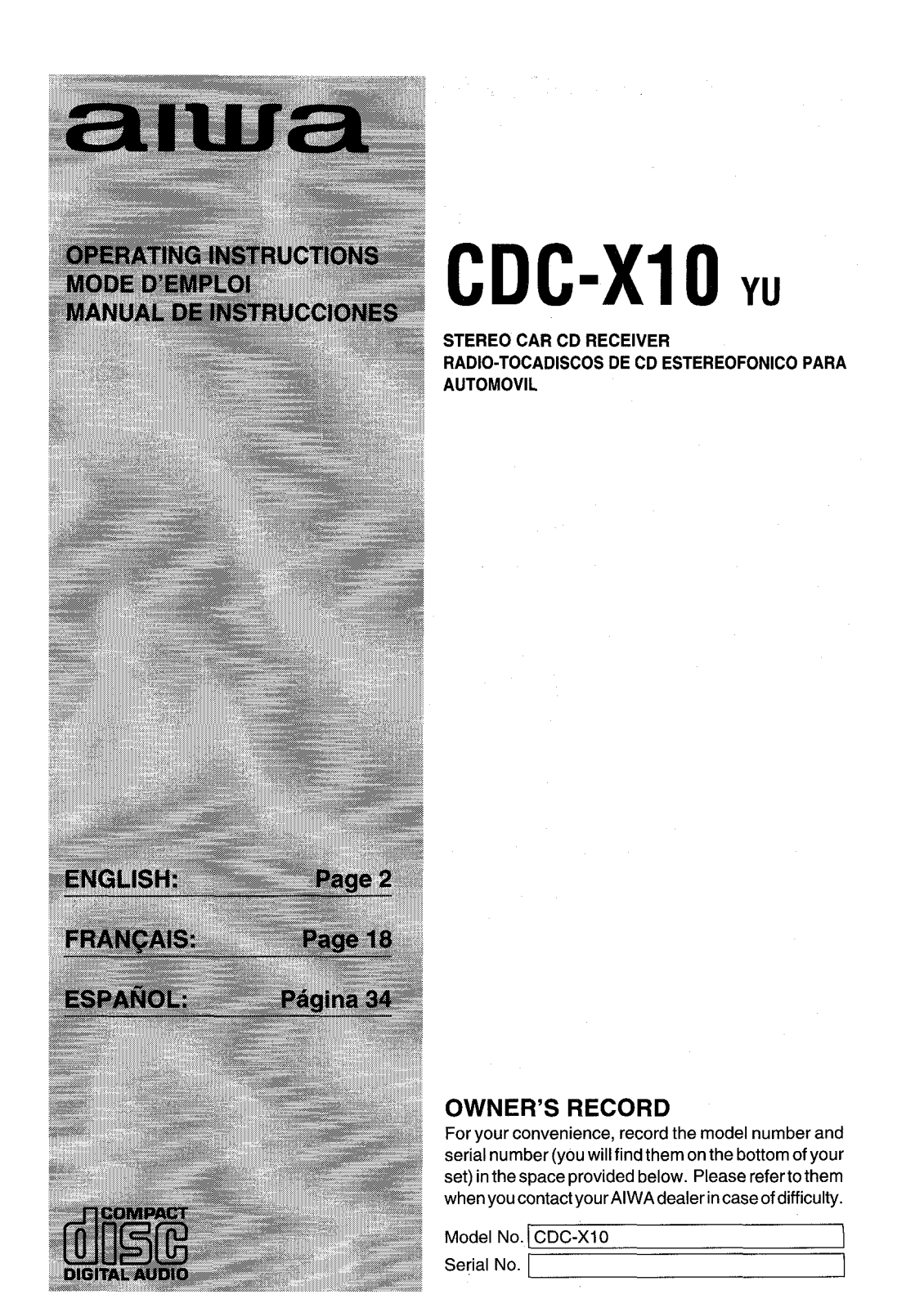 Sony CD-CX10 User Manual - ManualMachine.com