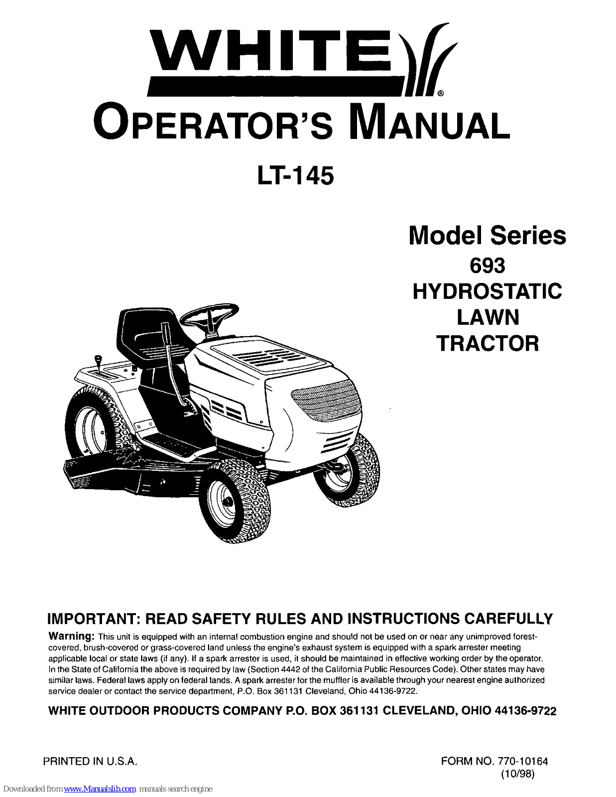 White outdoor LT-145 Operator's Manual