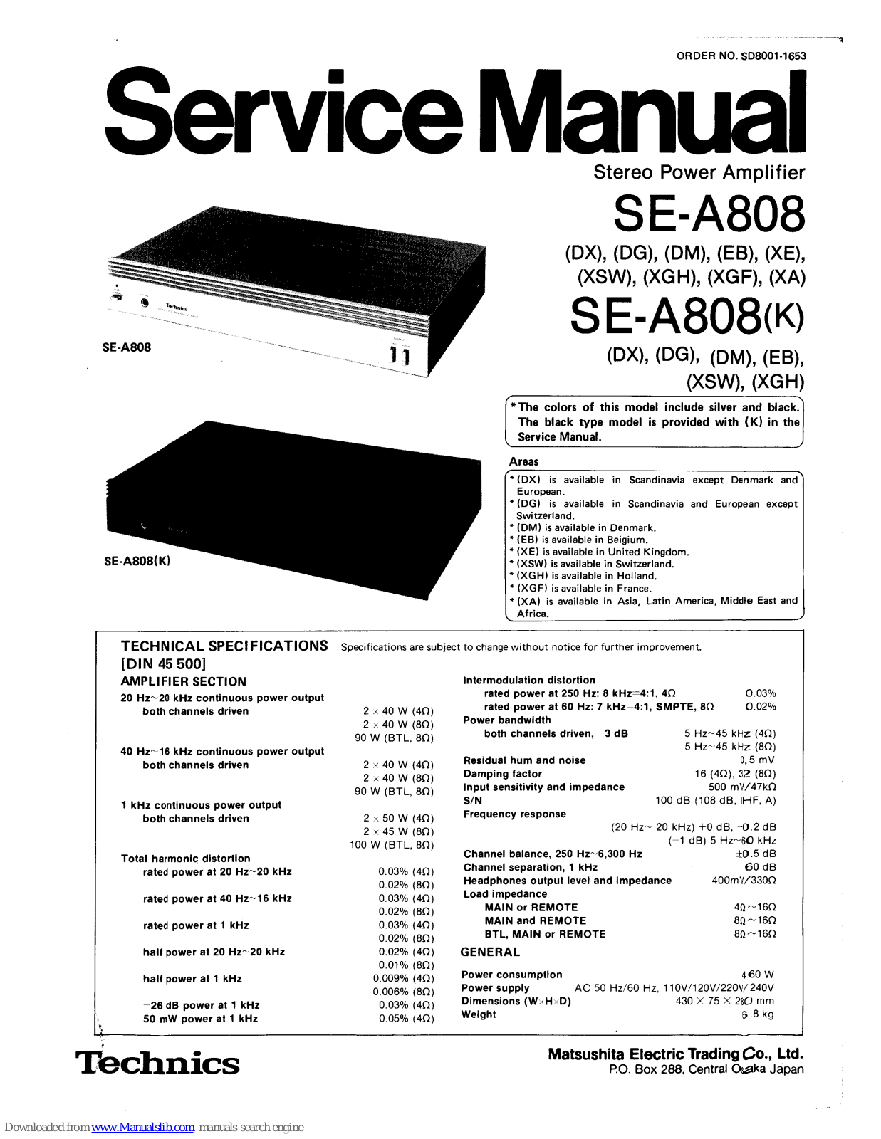 Technics SE-A808, SE-A808K Service Manual