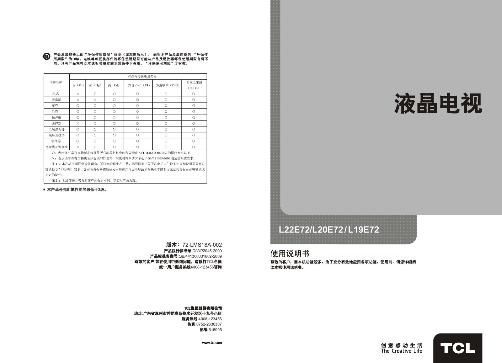 TCL L22E72, L20E72, SL19E7 User Manual