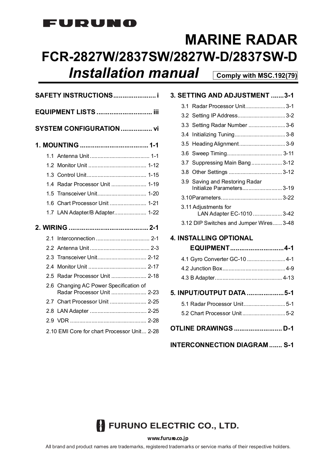 Furuno 2827wd, 2837swd, 2837sw, fcr2827w User Manual