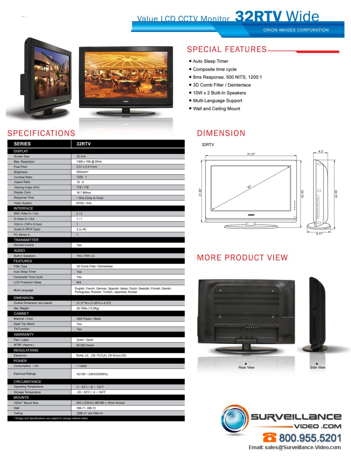 Orion 32RTV Specsheet