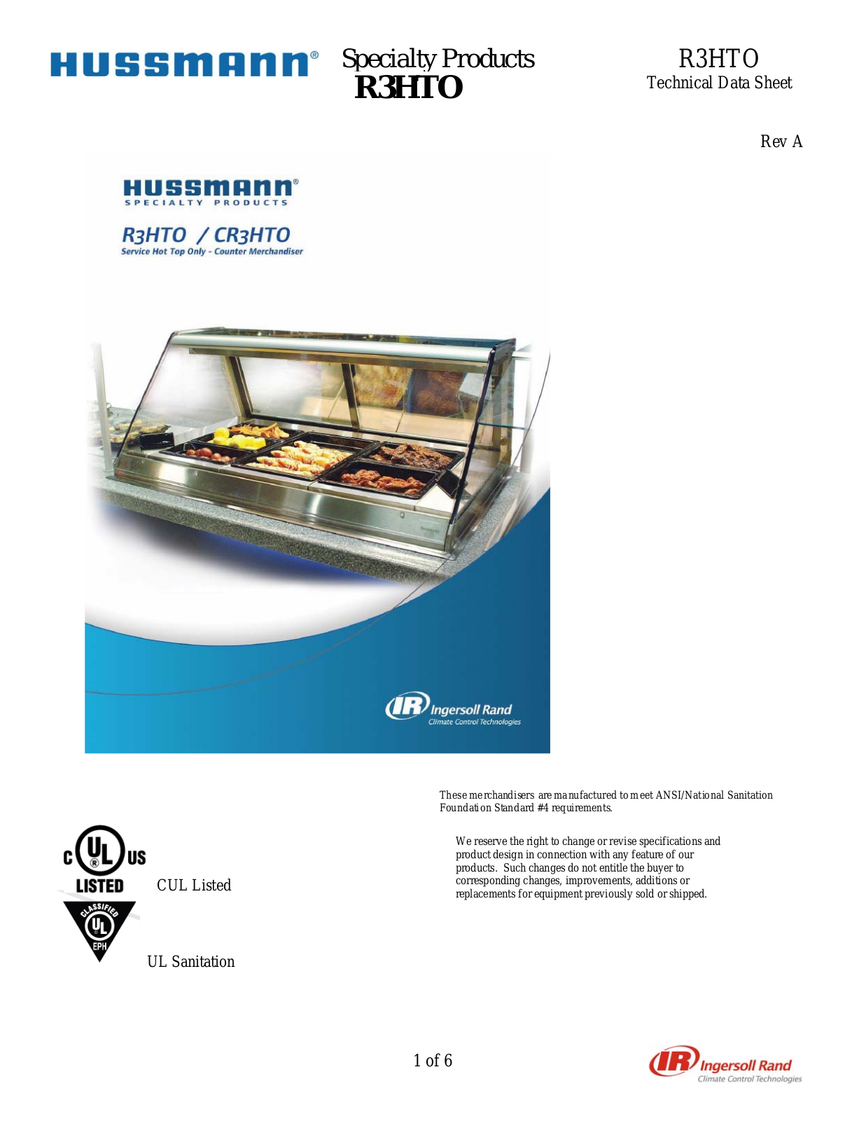 Hussmann R3HTO Specifications