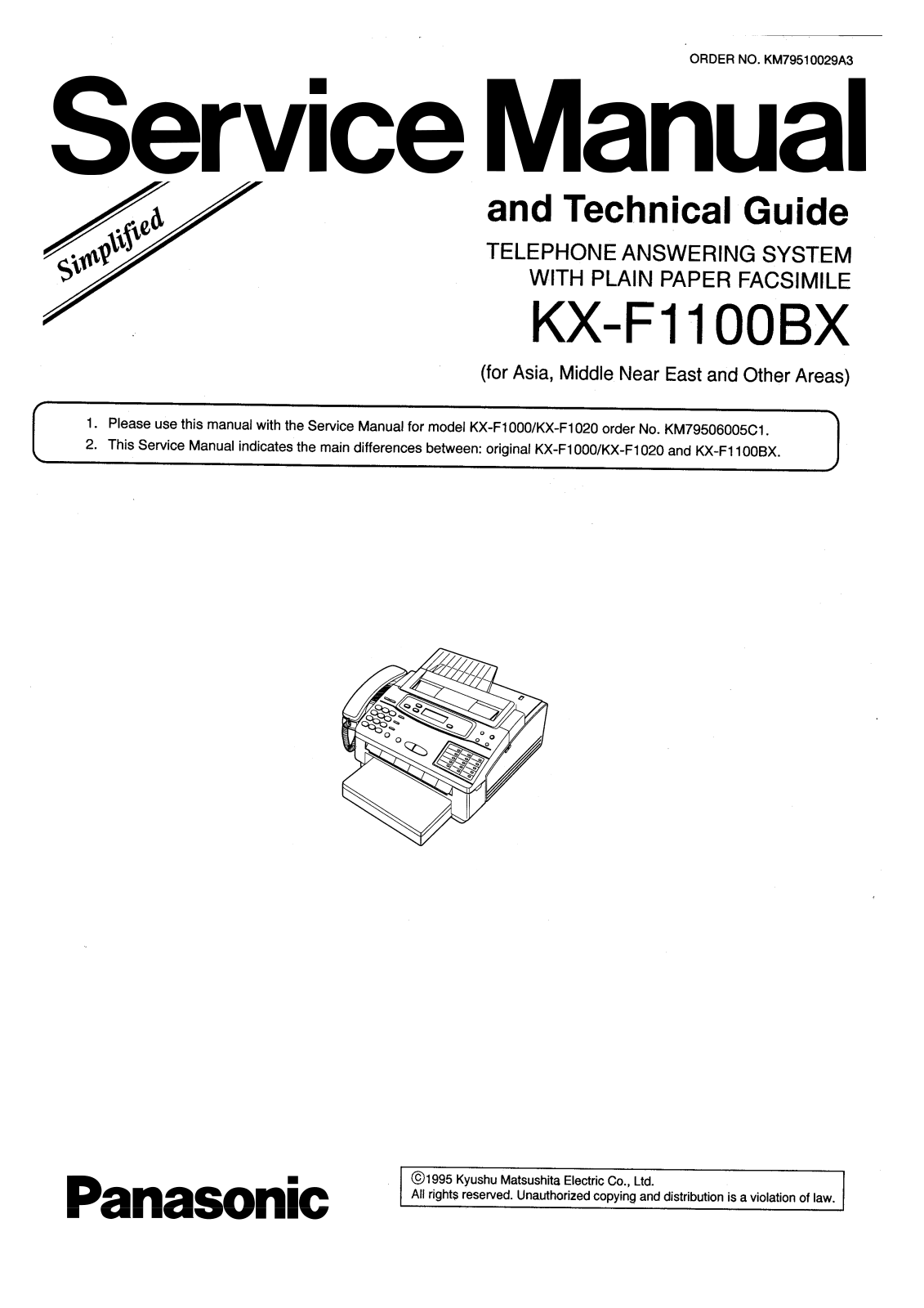 Panasonic kx-f1100bx Service Manual