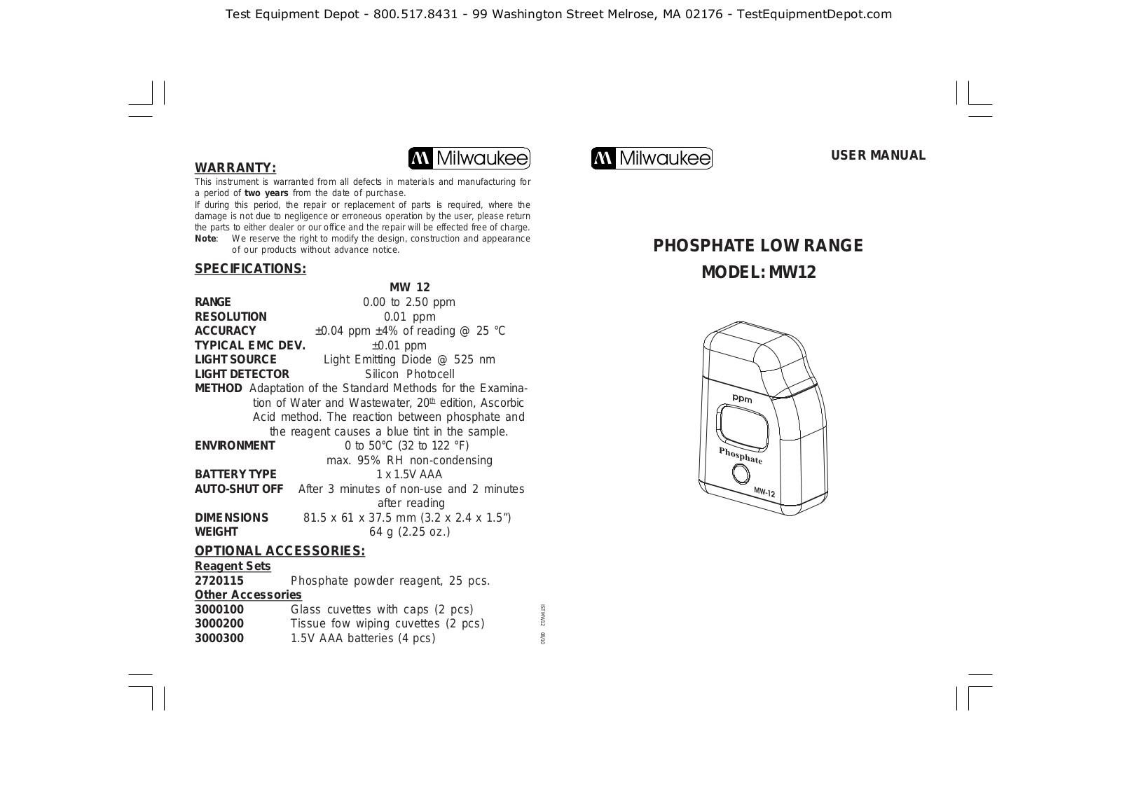 Milwaukee MW12 User Manual