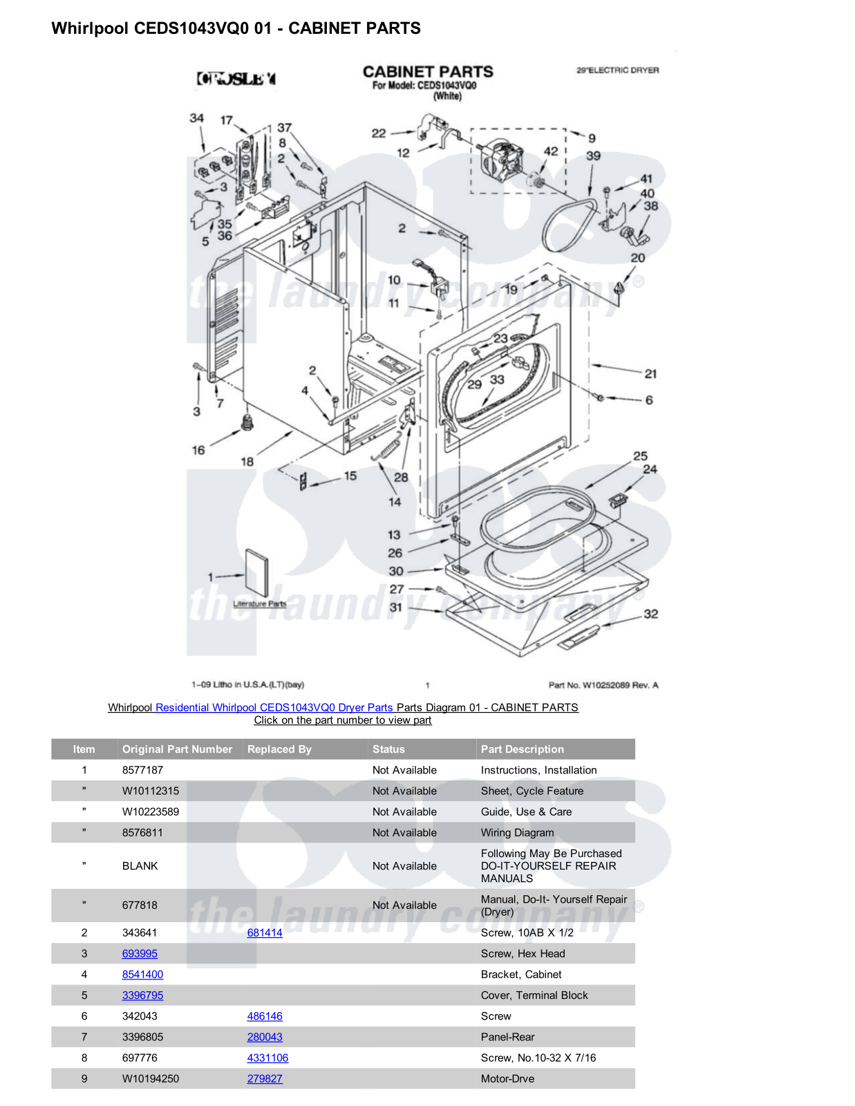 Whirlpool CEDS1043VQ0 Parts Diagram