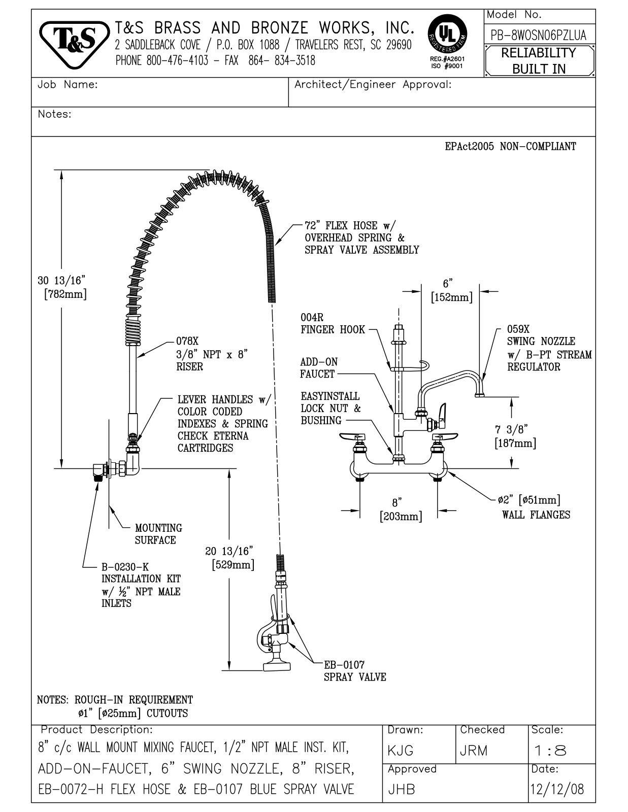 T&S Brass PB-8WOSN06PZLUA User Manual