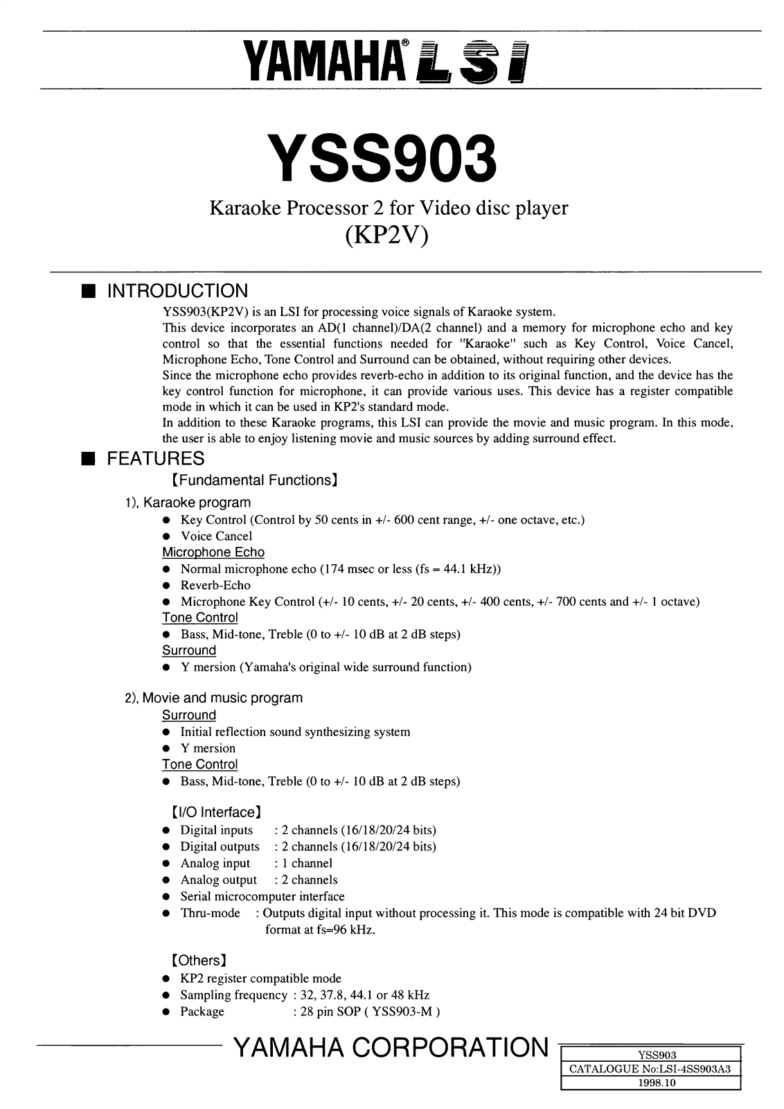 YAMAHA YSS903-M Datasheet