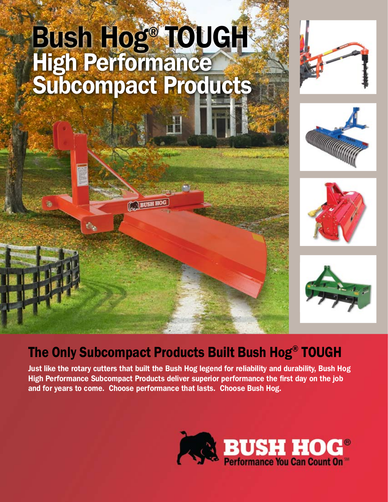 Bush Hog Subcompact Box Blades, Subcompact Landscape Rakes, Subcompact Rear Blades, Subcompact Tillers User Manual