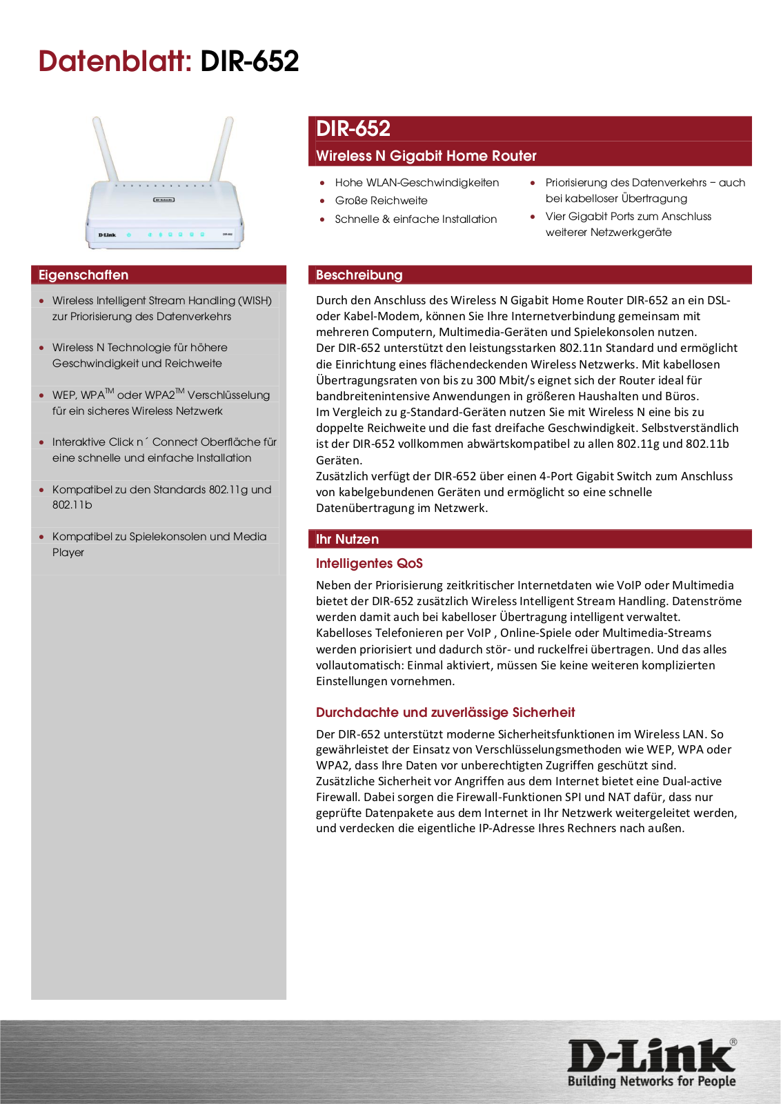 D-link DIR-652 DATASHEET