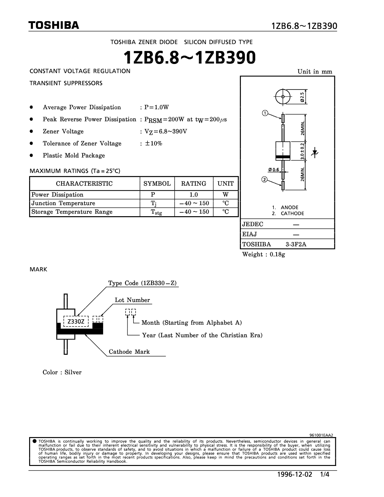 Toshiba 1ZB200, 1ZB180, 1ZB150, 1ZB12, 1ZB11 Datasheet