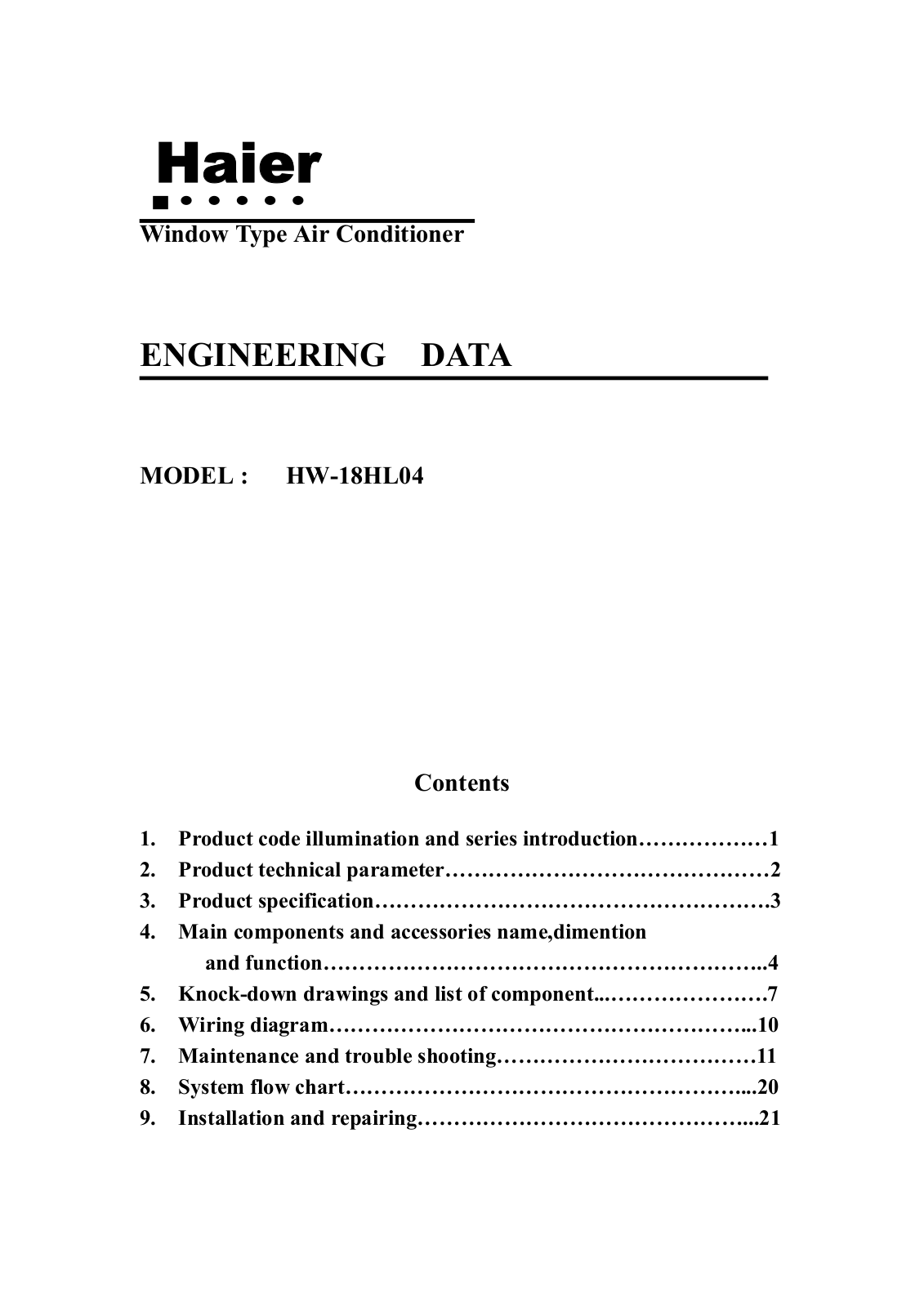 Haier HW-18HL04 User Manual