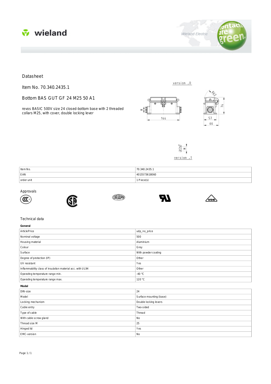 Wieland 70.340.2435.1 Data Sheet - ManualMachine.com