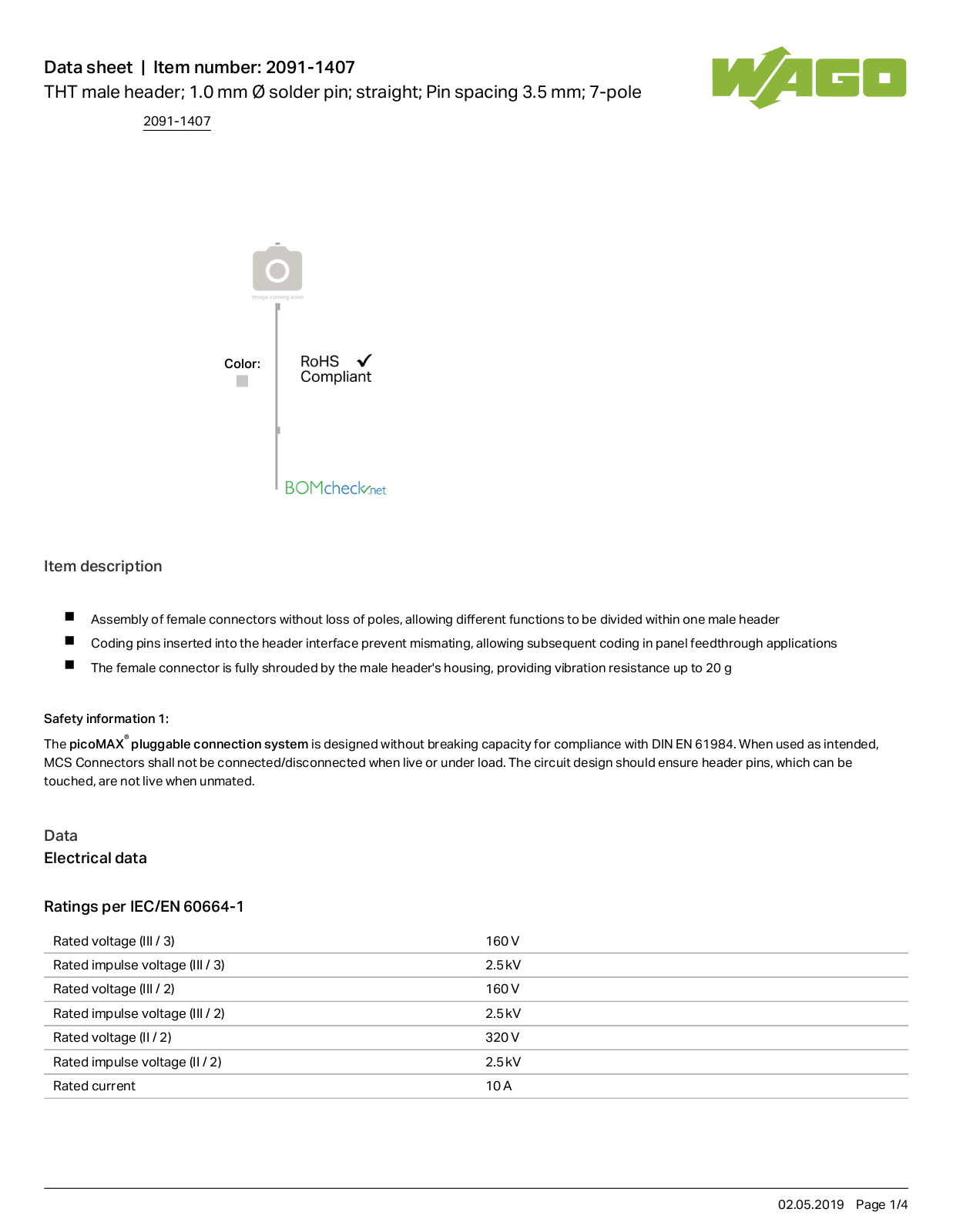 Wago 2091-1407 Data Sheet