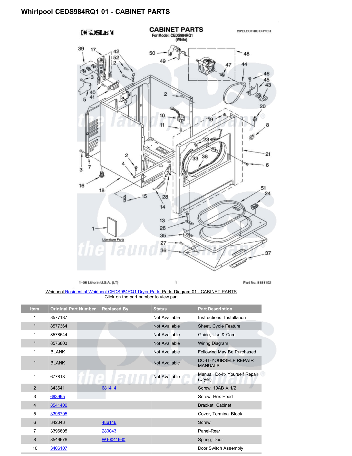 Whirlpool CEDS984RQ1 Parts Diagram