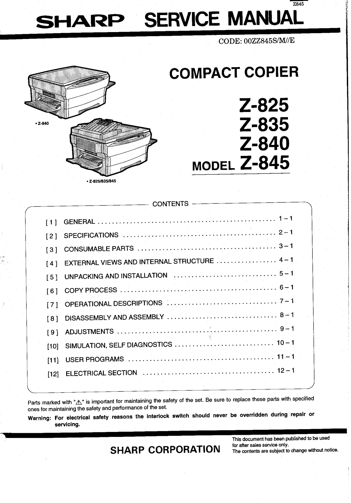 SHARP z825 Service Manual