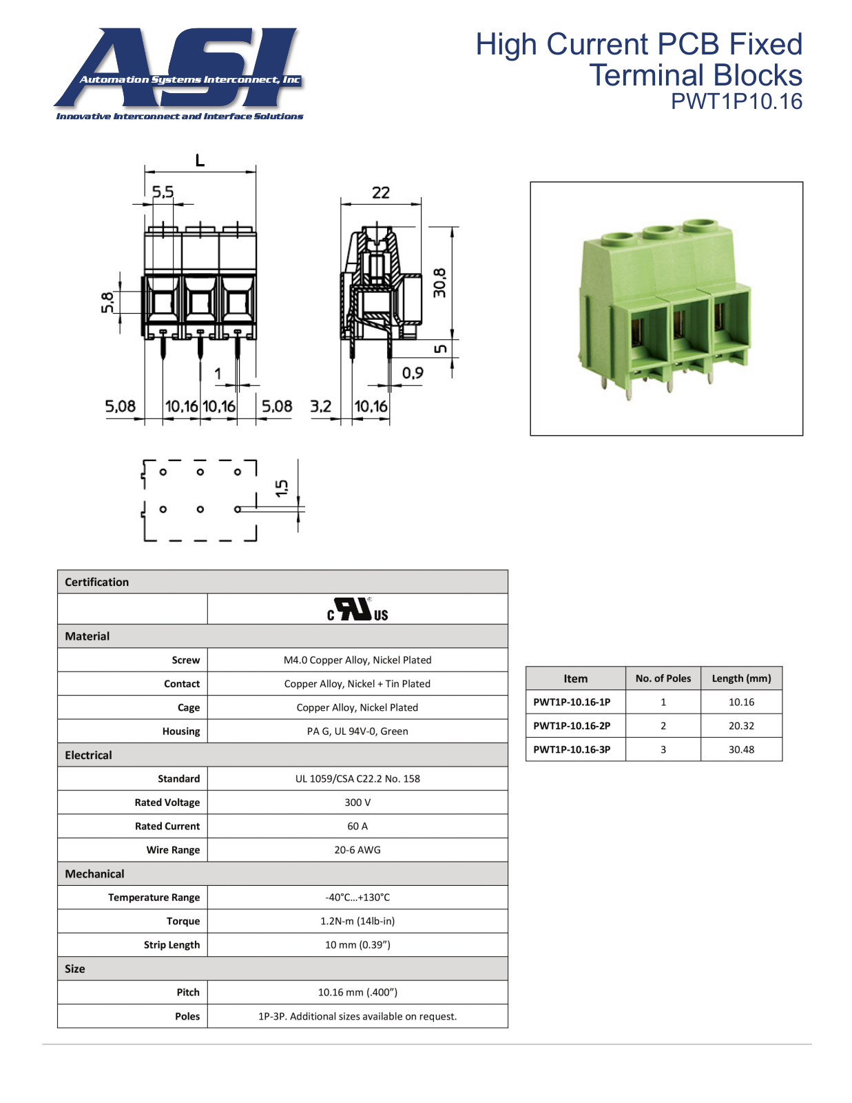 ASI-Automation Systems Interconnect PWT1P10.16 Data Sheet