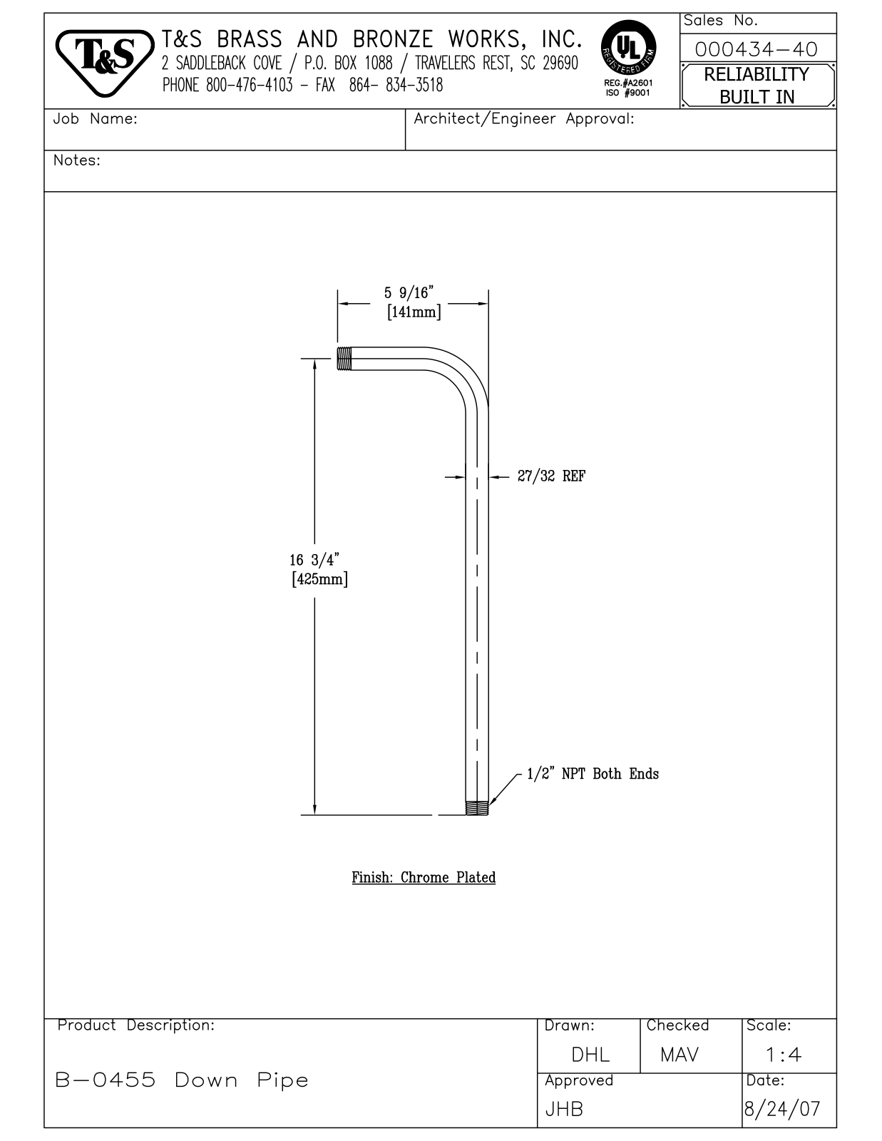 T&S Brass 000434-40 User Manual