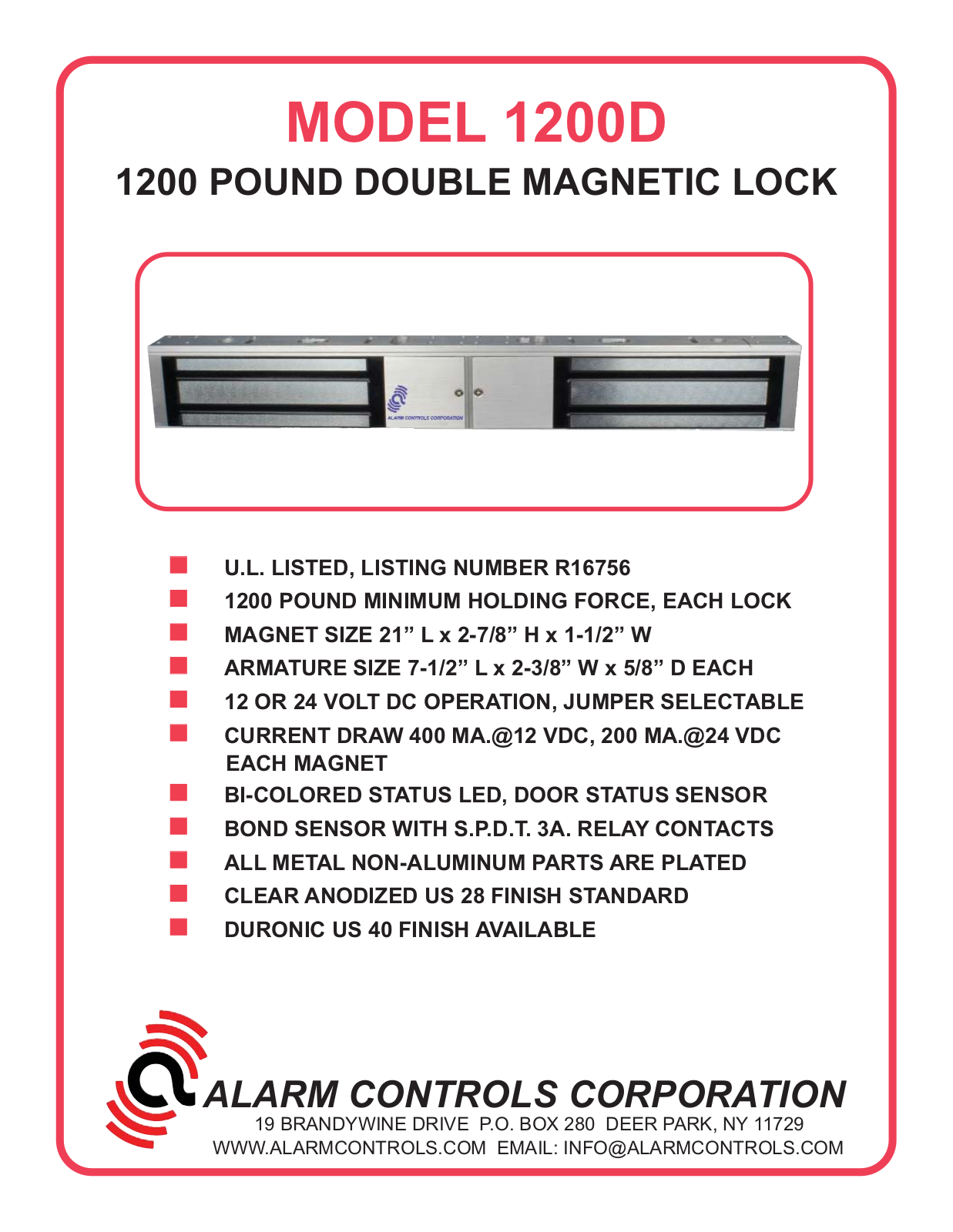 Alarm Controls 1200DDURO Specsheet