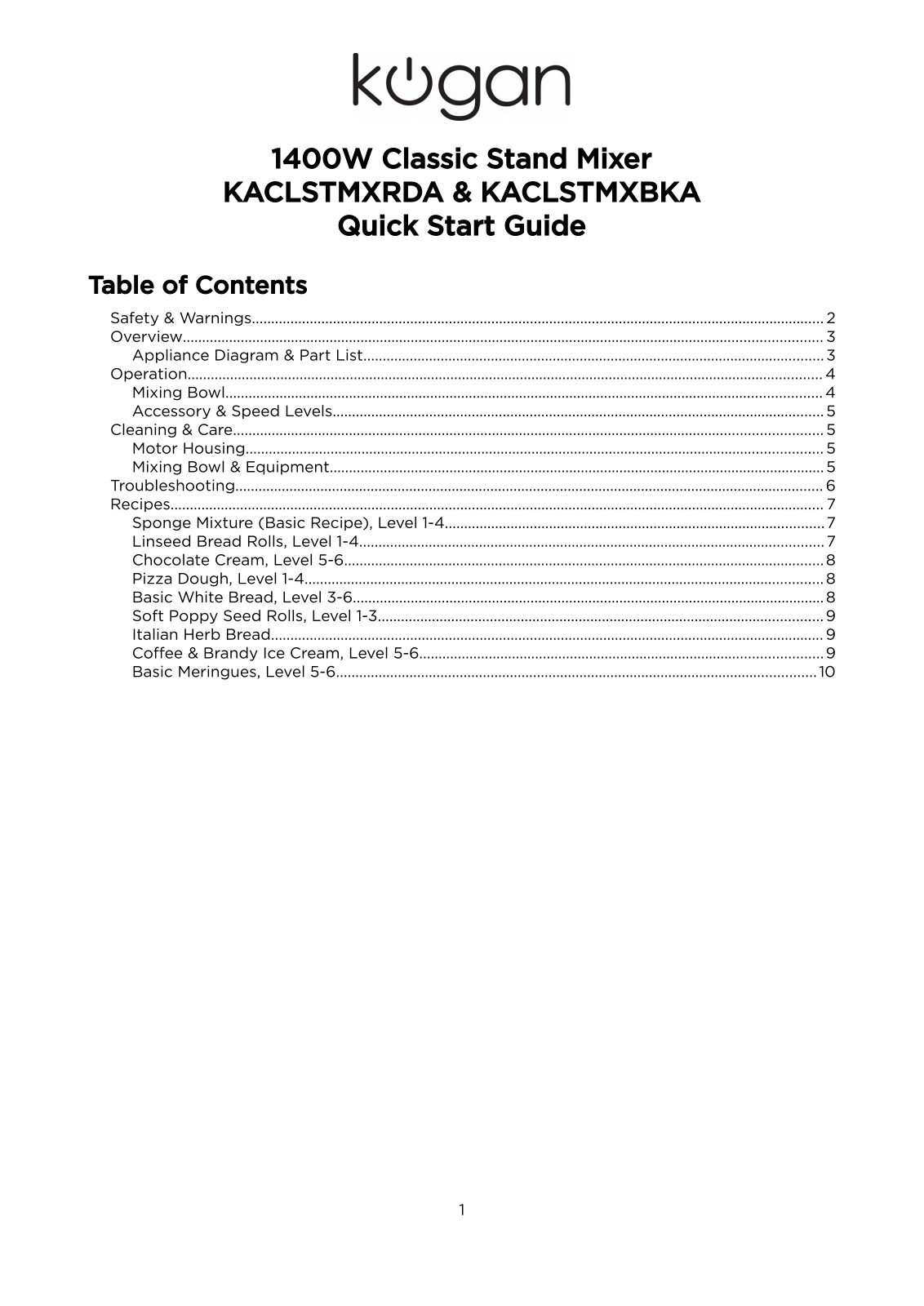 Kogan Kaclstmxrda, Kaclstmxbka User Manual