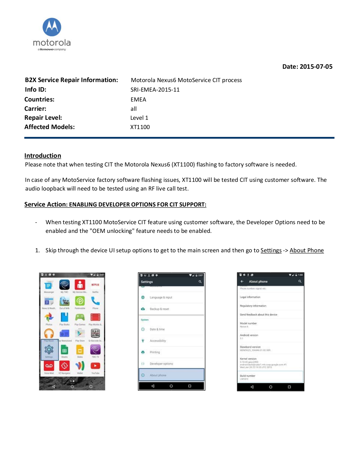 Motorola Nexus6 Repair Information