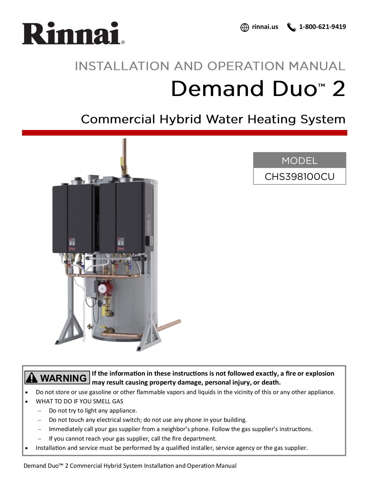 Rinnai Water Heater CHS398100CUiN Installation  Manual