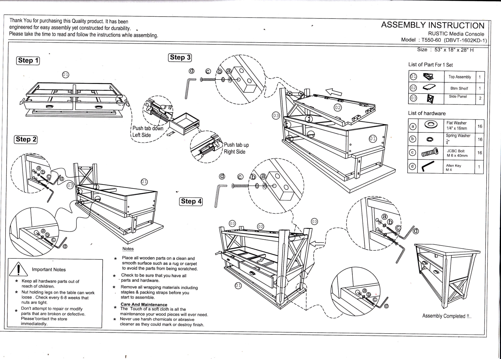 Progressive Furniture T55060 Assembly Guide