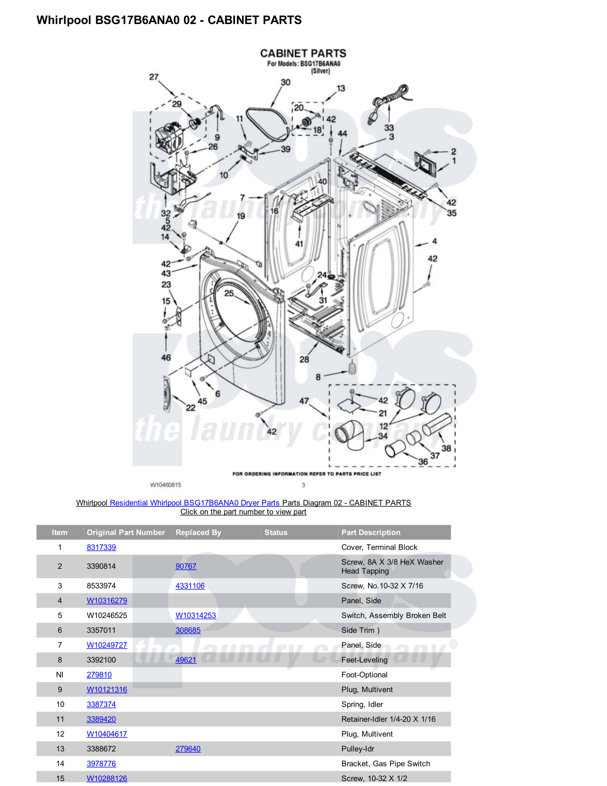 Whirlpool BSG17B6ANA0 Parts Diagram