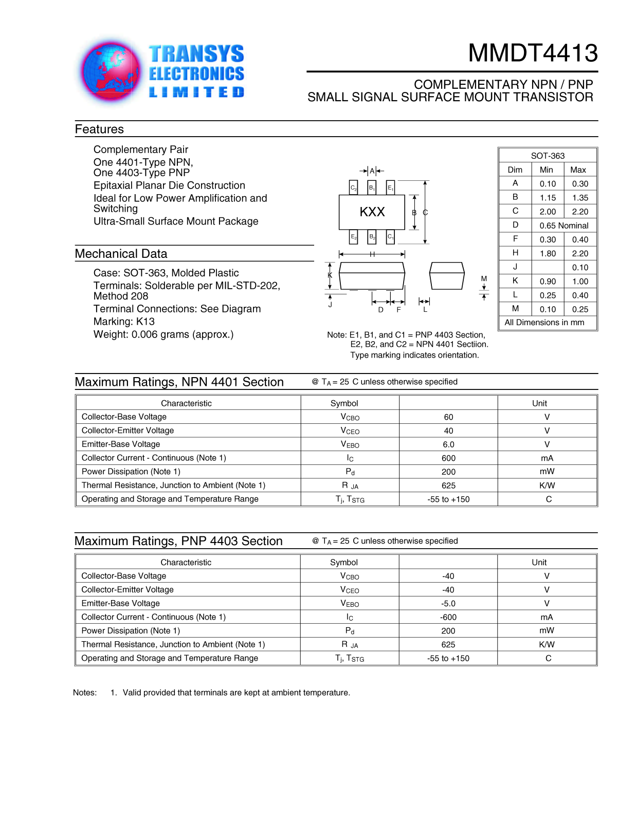 TEL MMDT4413 Datasheet