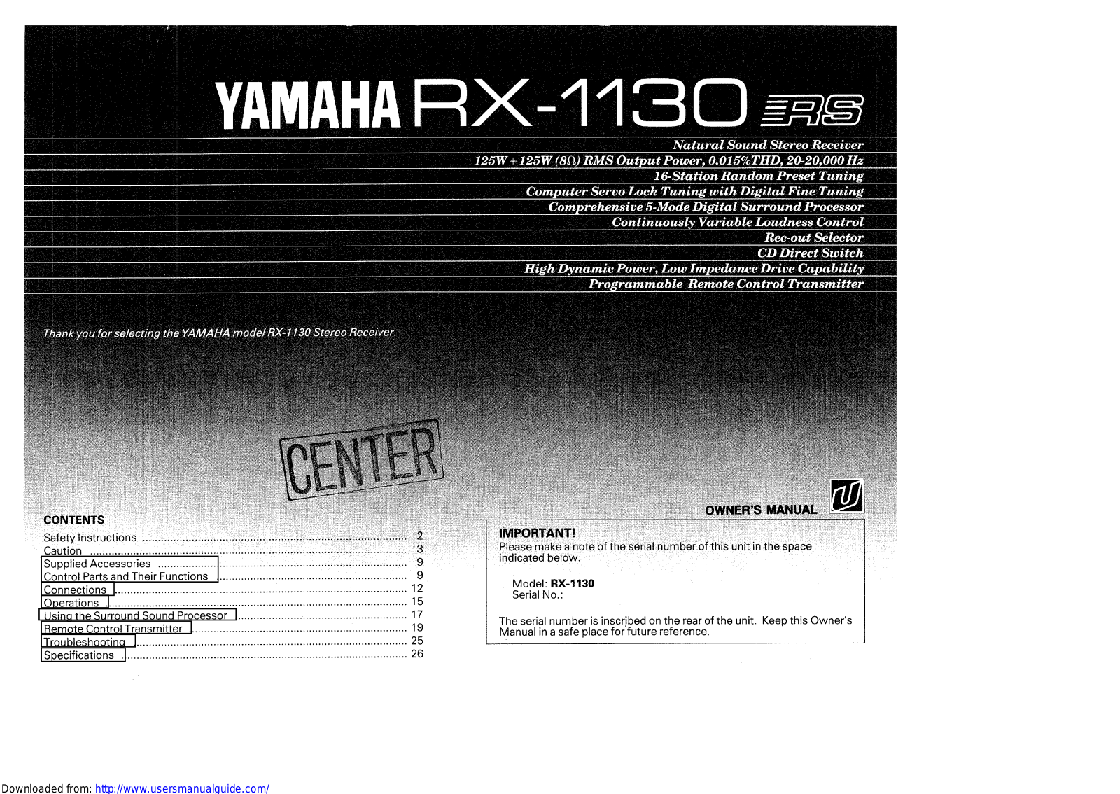 Yamaha Audio RX-1130 User Manual