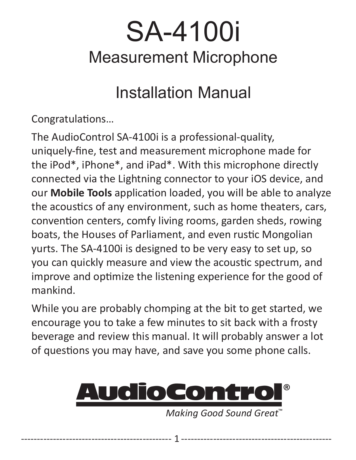 AudioControl SA-4100I Installation Manual