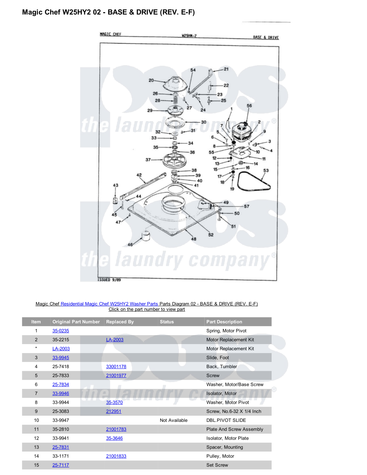 Magic Chef W25HY2 Parts Diagram