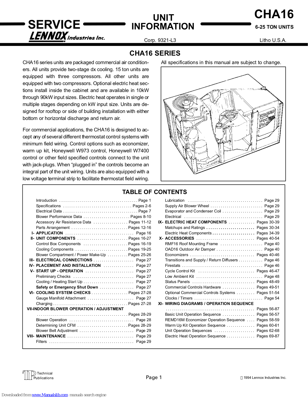 Lennox CHA16, CHA16-823, CHA16-953, CHA16-1353, CHA16-1603 Service Manual