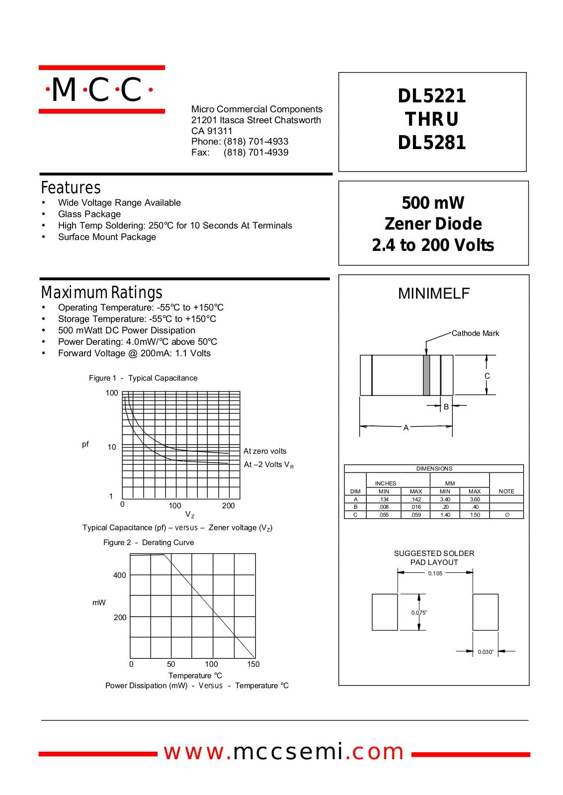 MCC DL5279, DL5278, DL5277, DL5276, DL5275 Datasheet