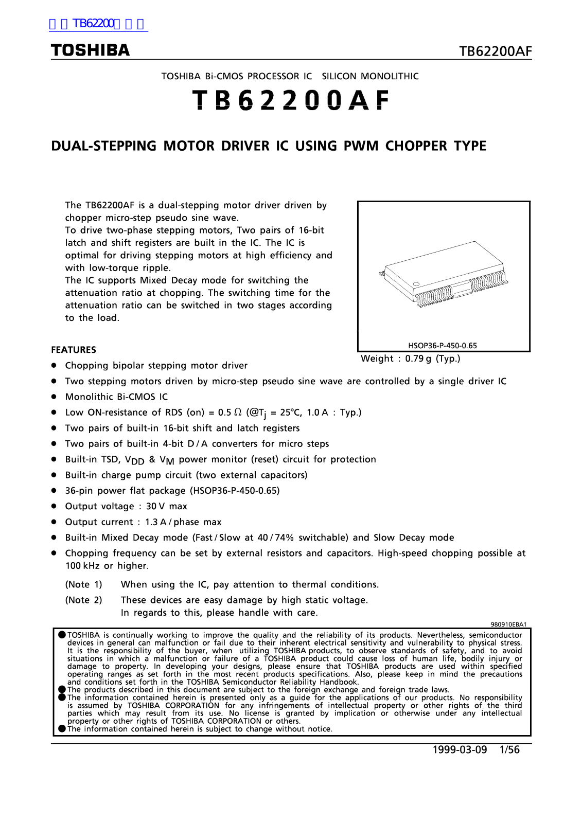 TOSHIBA TB62200AF Technical data