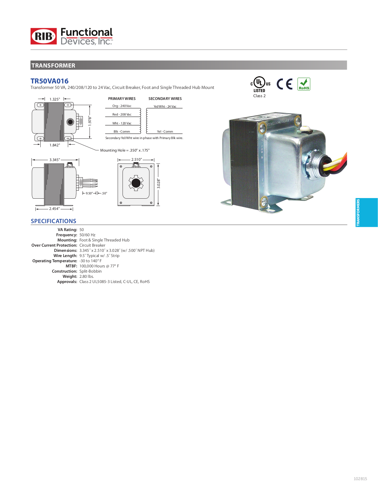 RIB,Relay In A Box,Functional Devices TR50VA016 Data Sheet - ManualMachine.com