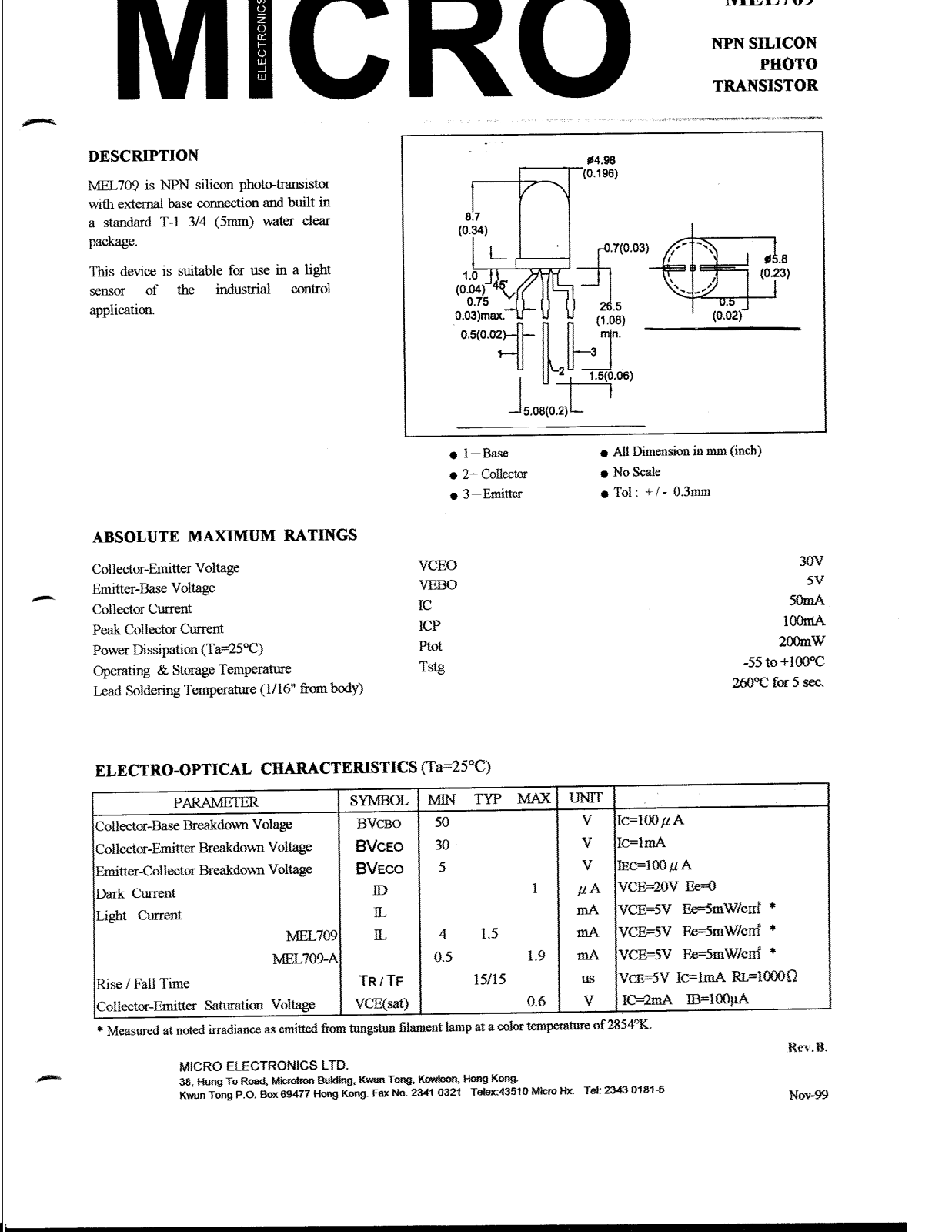 MICRO MEL709 Datasheet