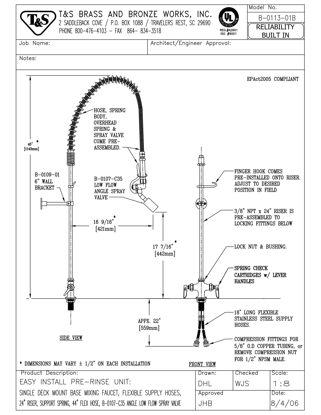 T&S Brass B-0113-01B User Manual