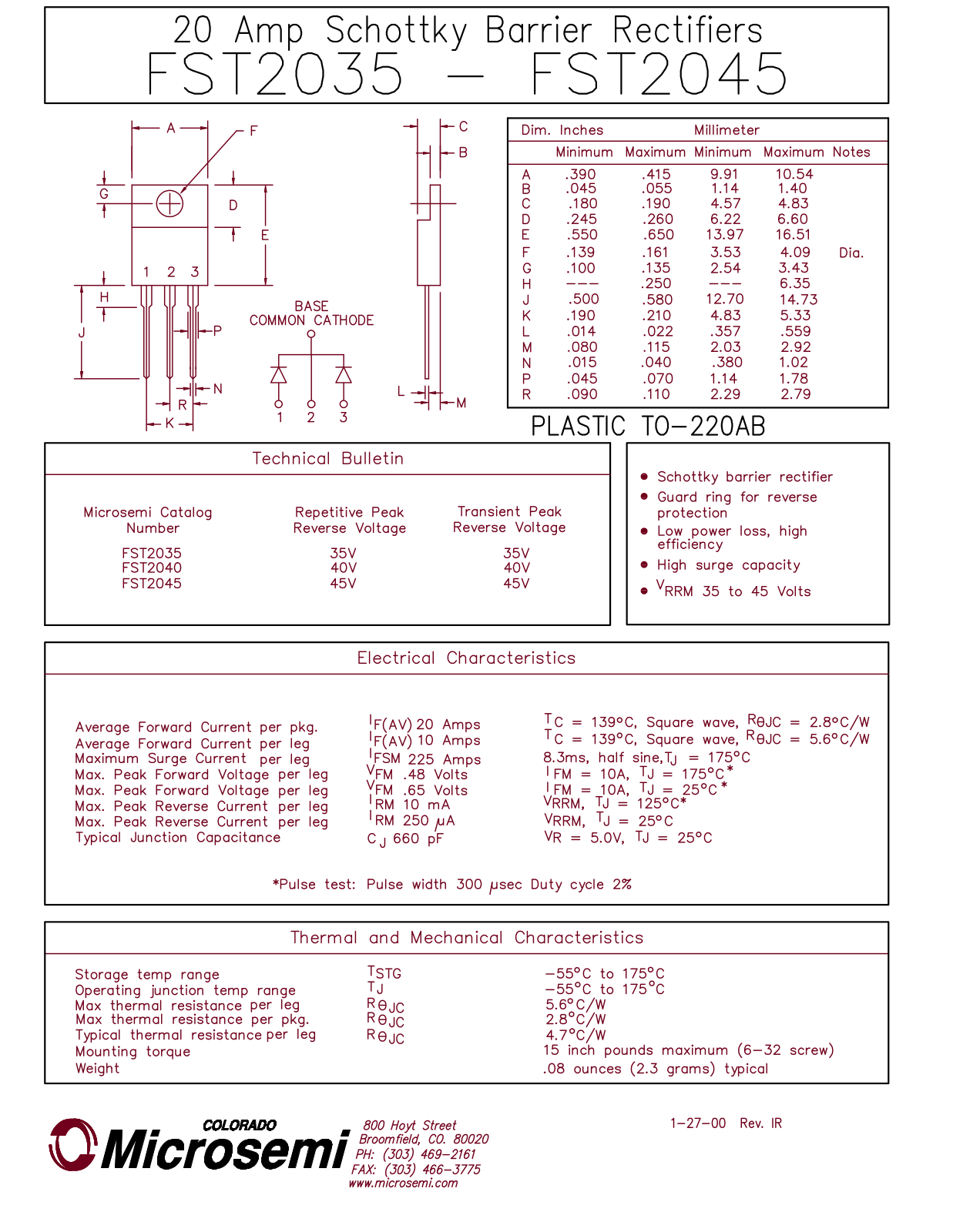 Microsemi Corporation FST2045, FST2040, FST2035 Datasheet