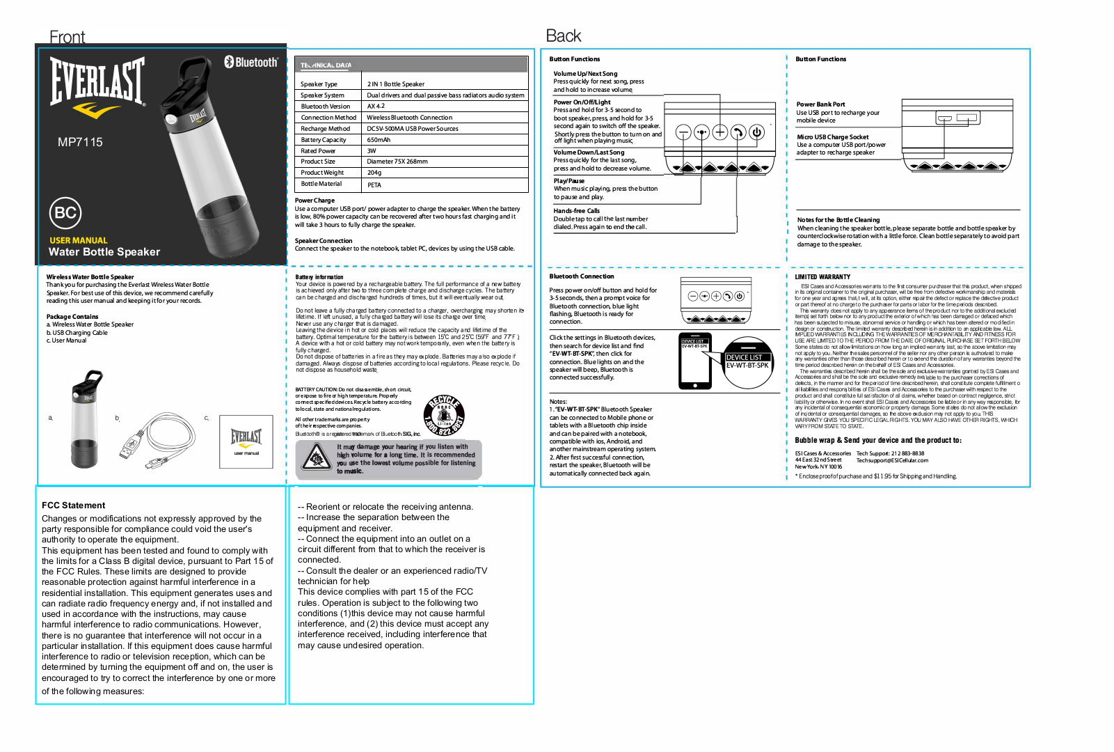 ESI Cases and Accessories MP7115 Users Manual