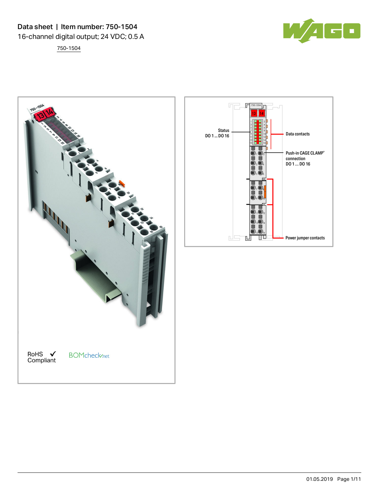 Wago 750-1504 Data Sheet