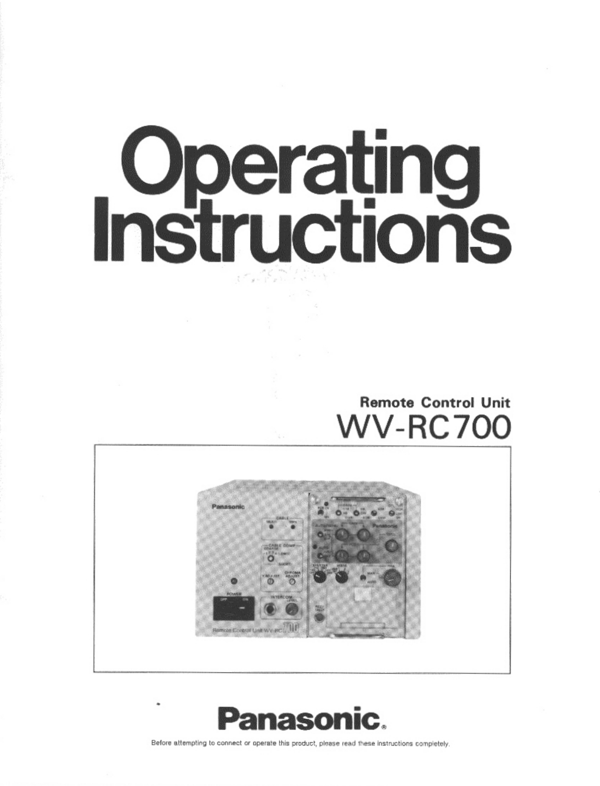 Panasonic wv-rc700 Operation Manual