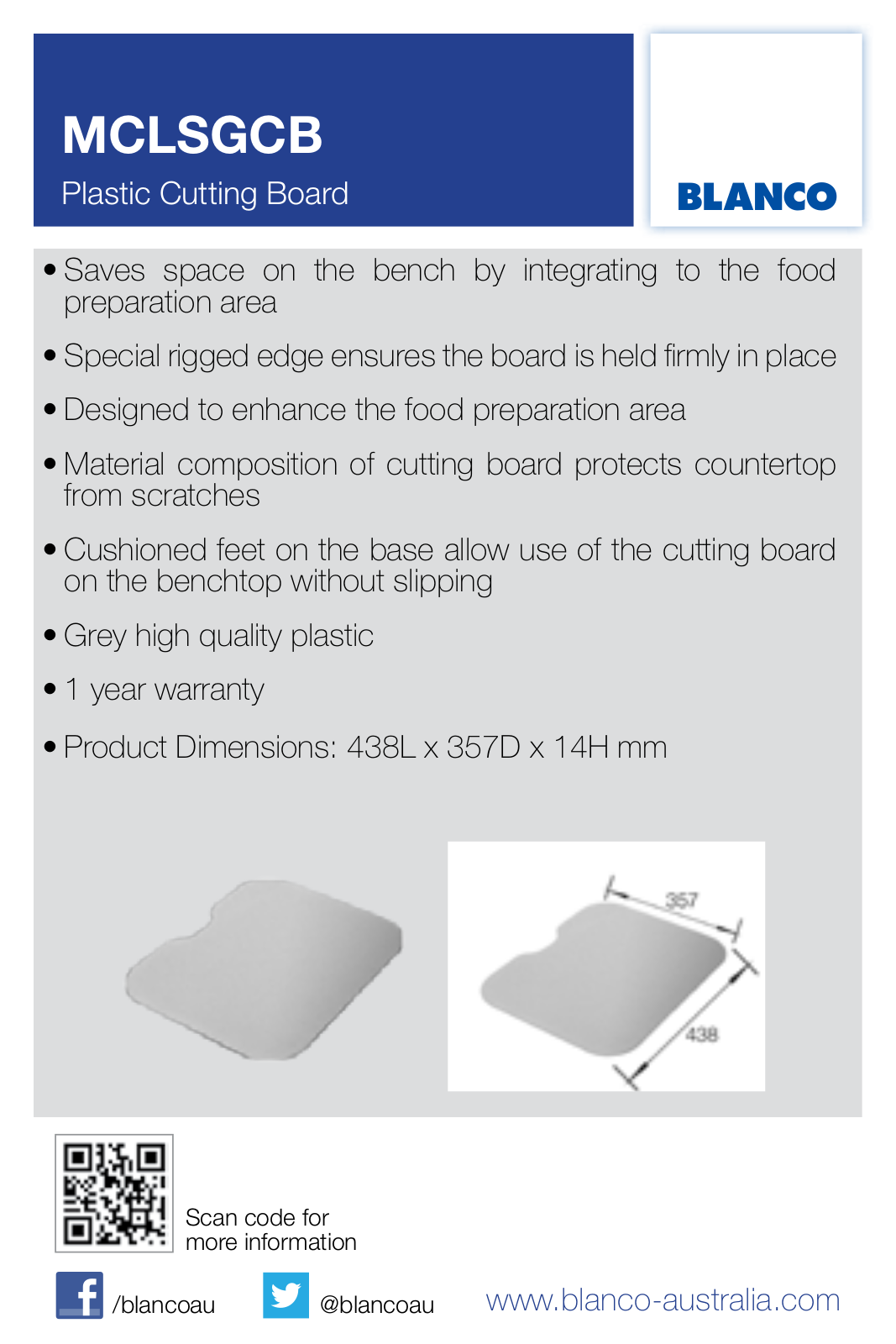 Blanco MCLSGCB Specifications Sheet