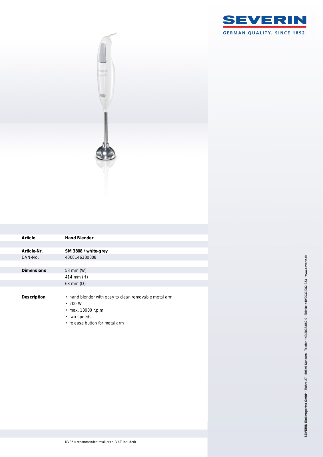 Severin PROFI-MIX SM 3808 User Manual